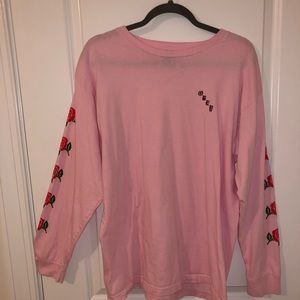 Long Sleeve Pink Obey Shirt With Roses On Sleeves